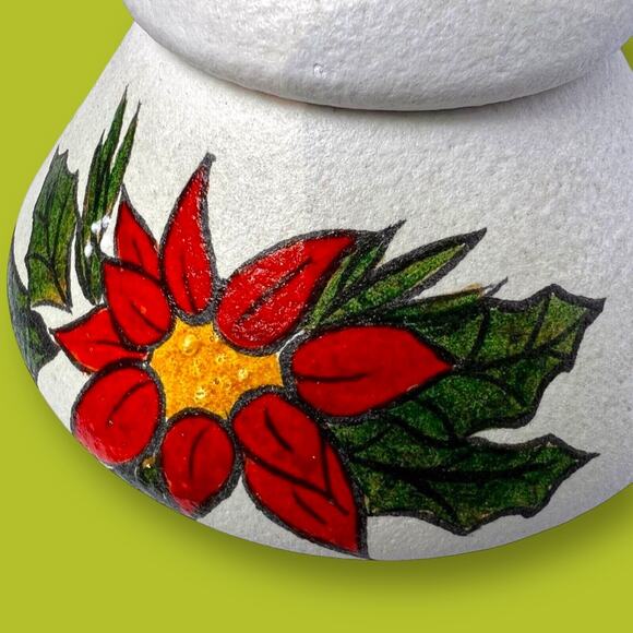 Vintage Mid Century Atomic Poinsettia Christmas Candy Dish Lidded Hand Painted - Picture 3 of 6